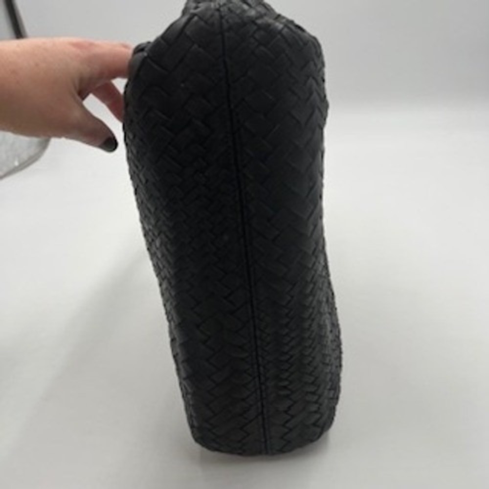 Enzo Poli Black Woven Leather Hobo Shoulder Bag‎ Silver Hardware Medium - Picture 6 of 16